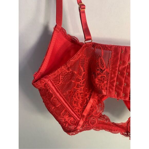 DAISY FUENTES BRA PUSH UP UNDERWIRE SEXY RED LACE CORSET ADJ STRAPS SZ 36B - Picture 6 of 13